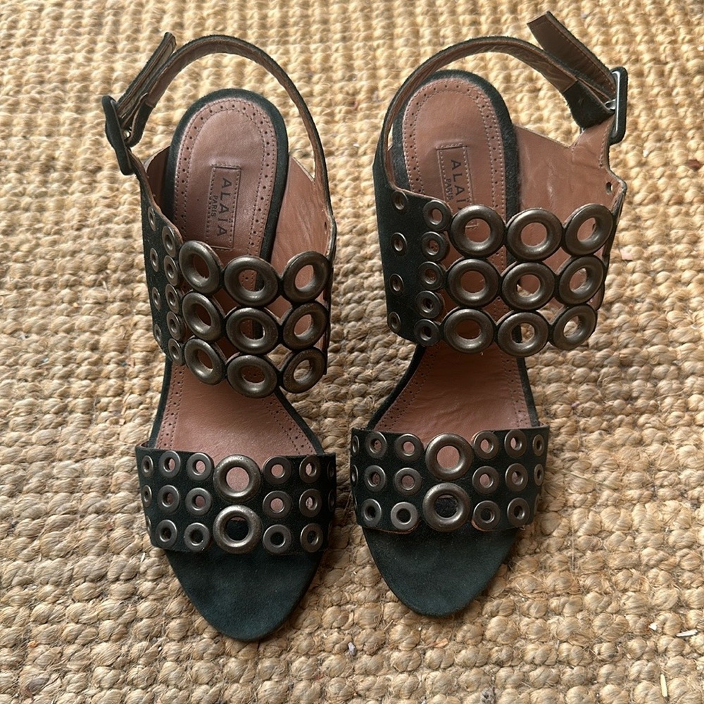 ALAIA Green Suede Grommet Stilettos